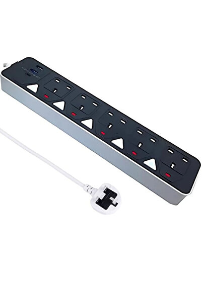 powermax شريط طاقة 8 في 1، 2500 واط، 5 منافذ تيار متردد، 2 منفذ USB، ومنفذ وا...