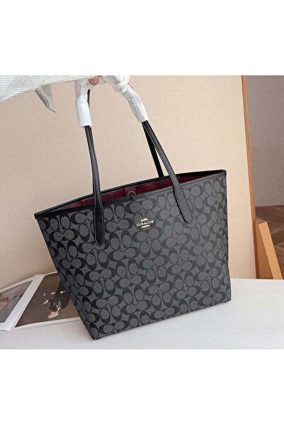 COACHOU Women's City Tote Bag In Signature Canvas Large Handbag Black