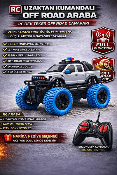 YILDIRIM OYUNCAK RC Uzaktan Kumandalı 4X4 Polis Arabası | Dev Teker Off Road ...