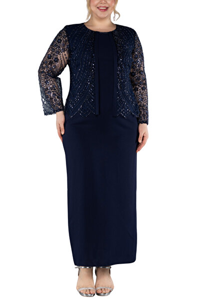 Arden Büyük Beden Abiye Elbise | Payetli, Ceket Görünümlü Uzun Kol Siyah Laci...