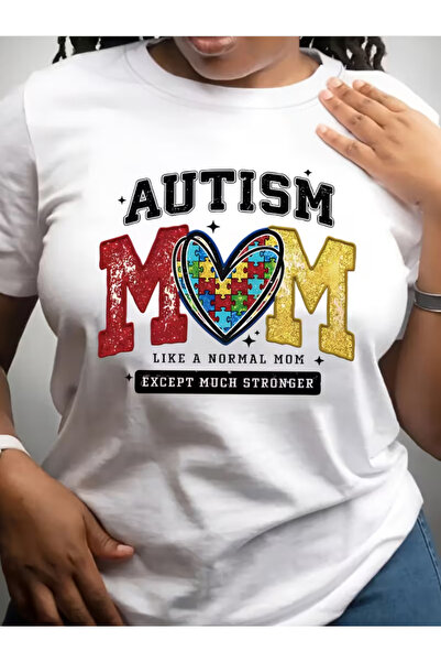 LİNA06 Women's Autism Mom T-Shirt - Autism Awareness Casual Round Neck Short ...