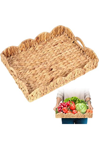 Arabest Rattan Serving Trays with Handles, Water Hyacinth Basket for Decorati...