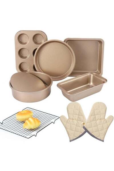 Arabest 7-Piece Nonstick Bakeware Set, Pizza Tray, Round Square Pans, Loaf Pa...