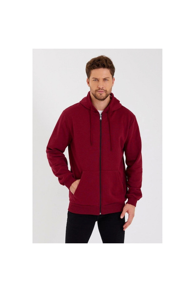 Narnuga Men's 3 Thread P Cotton U Full Zip K Hooded K Kangaroo Pocket Plain H...