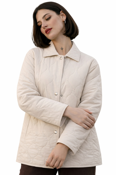Gizrain Women's Stone Waterway Patterned Oversized Quilted Jacket with Snap Fasteners - Coat