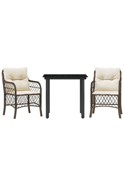 vidaxl Set bistro cu perne, 3 piese, maro, poliratan