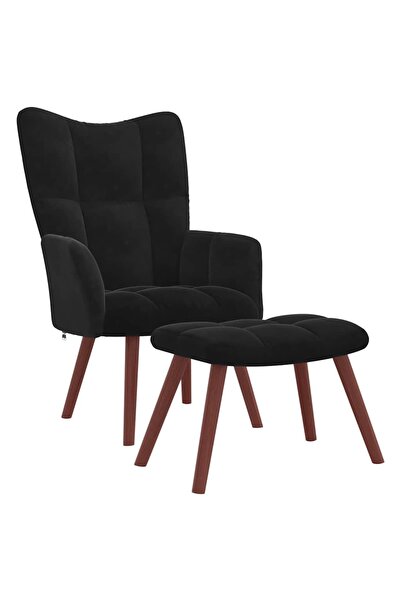 vidaxl Scaun de relaxare cu taburet, negru, catifea
