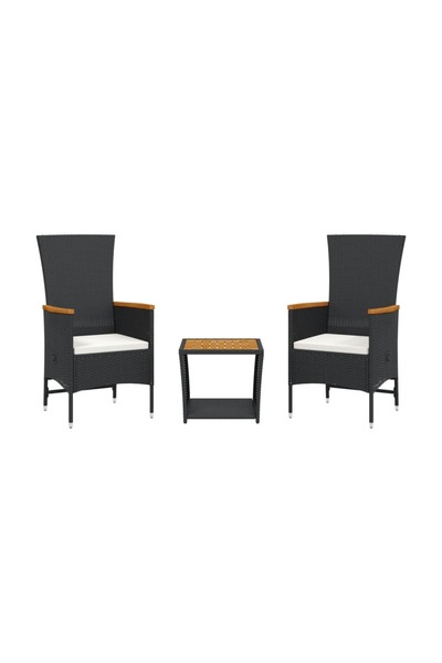 vidaxl Set mobilier de grădină cu perne, 3 piese, negru, poliratan