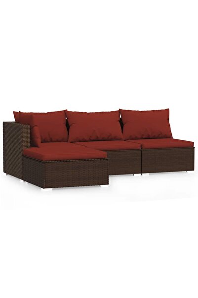 vidaxl Set mobilier de grădină cu perne, 4 piese, maro, poliratan