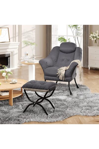 Garvee كرسي استرخاء مع مسند للقدمين - كرسي عصري مريح لغرفة المعيشة وغرفة النوم