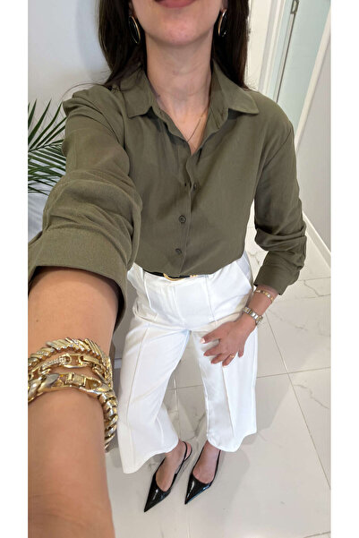 BİRCANÇİL Πουκάμισο από λινό MD Stras Χακί