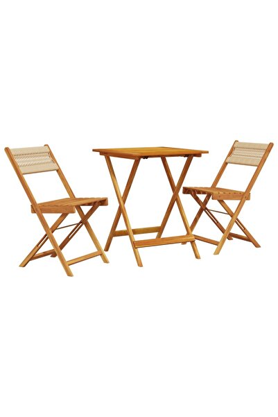 vidaxl Set mobilier bistro, 3 piese, bej, polipropilenă și lemn masiv