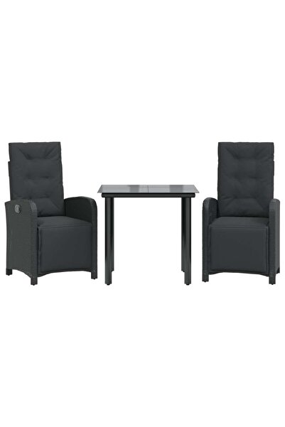 vidaxl Set bistro cu perne, 3 piese, negru, poliratan