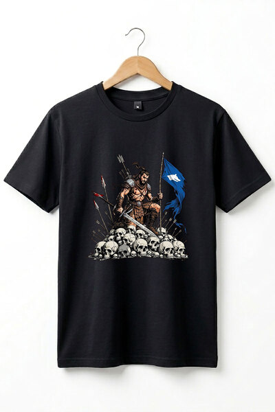 WİDİ Μπλουζάκι Basic Regular Fit με στάμπα Bozkurt και σημαία του Τουρκικού Π...