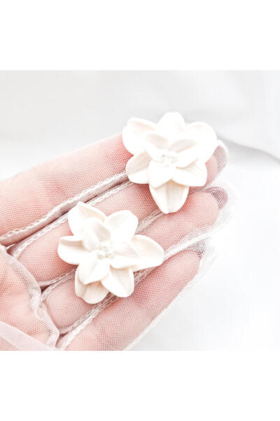 MYGRACE Handmade Earrings, White, Flower, Polymer Clay and Stainless Steel, S...