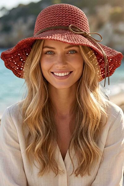 Mood Agenda Γυναικείο καλοκαιρινό ψάθινο καπέλο με πλεκτό σχέδιο και φαρδύ γε...