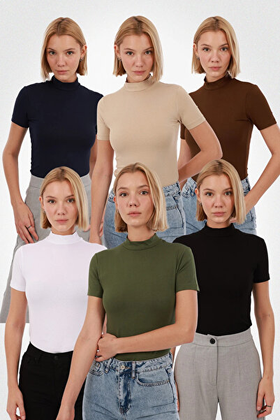 Yade Fashion Kadın Kısa Kol Bluz 6’lı Set