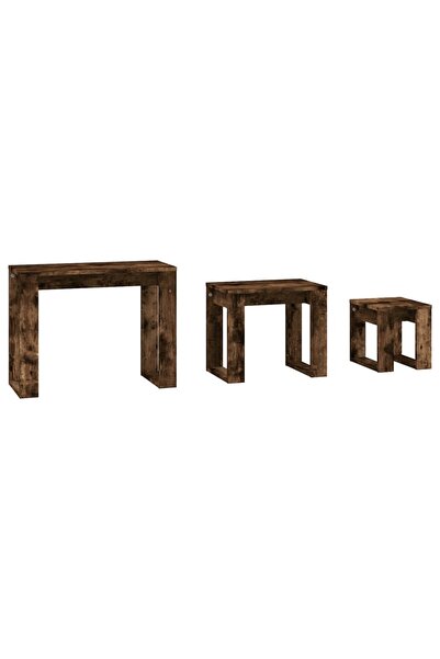 vidaxl Stackable tables, 3 pcs, smoked oak, engineered wood
