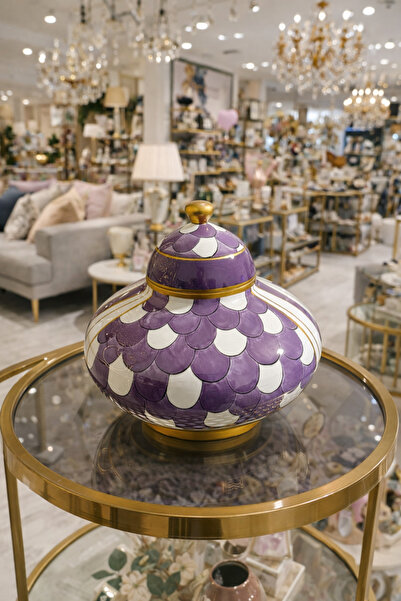 Handmade ESTERHOMEDECOR Vază din porțelan pictată manual cu capac