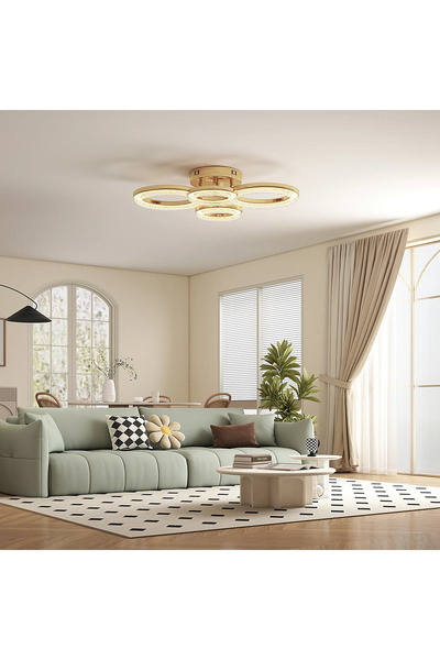 Jiju LED Chandelier with 4 Rings, 4350lm, Light 3500K/4500K/6000K, 60×42×13 cm