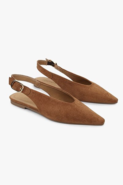Shoeberry Women's Viela Tan Suede Pointed Toe Ballerinas