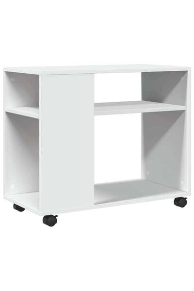 vidaxl Side table with wheels, white/brown, 70x35x60 cm, processed wood