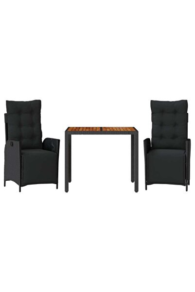 vidaxl Set mobilier de grădină cu perne, 3 piese, negru, poliratan