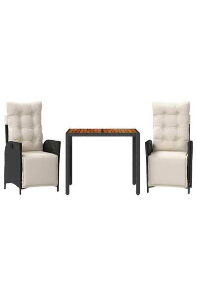 vidaxl Set mobilier de grădină cu perne, 3 piese, negru, poliratan