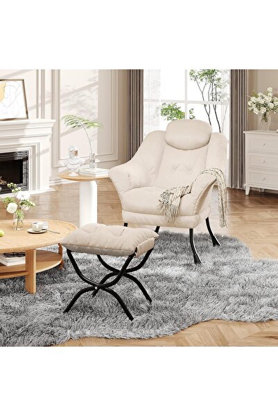 Garvee كرسي استرخاء مع مسند للقدمين - كرسي عصري مريح لغرفة المعيشة وغرفة النوم