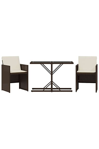 vidaxl Set bistro cu perne, 3 piese, maro, poliratan