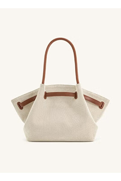 Noorksa Mini Canvas Tote Bag Shoulder Bag(Beige- Brown）