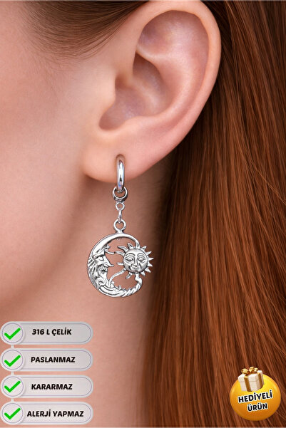 Piercing Market Steel & Silver Steel Special Design Dangle Gift Sun Moon Coup...
