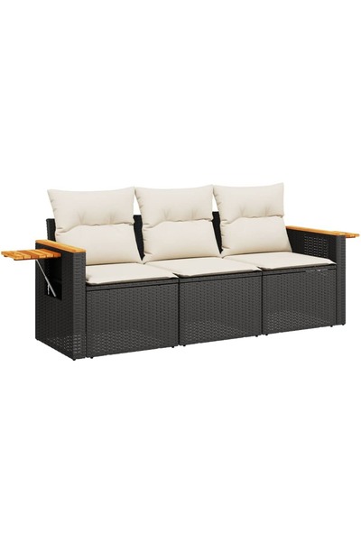 vidaxl Set mobilier de grădină cu perne, 3 piese, negru, poliratan