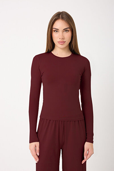 Zoor Ultra Soft Combed Modal Round Neck Blouse Burgundy