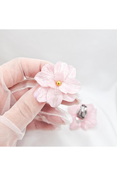 MYGRACE Handmade Earrings with Clips, Light Pink, Flower, Polymer Clay and St...