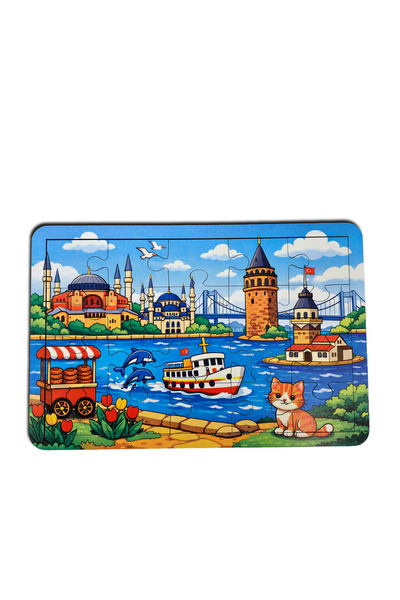 Dinamik Zeka İstanbul Yapboz/Puzzle 20 Parçalı - Doğal Ahşap- Eğitici Zeka Oyunu
