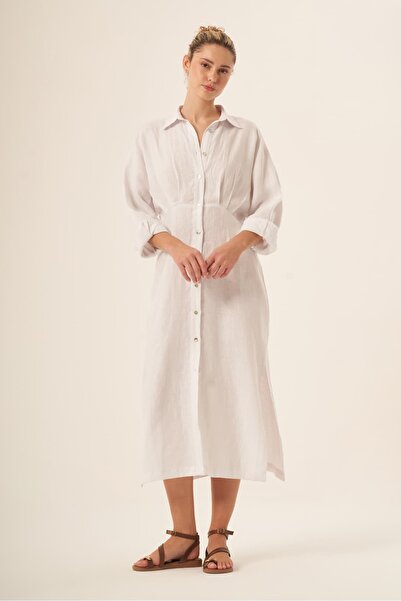 Whitefin فستان جالاتيا من الكتان باللون الأبيض