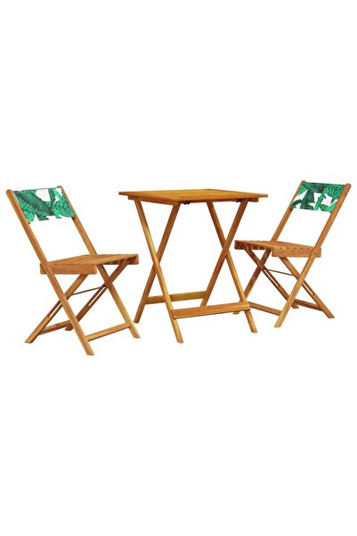 vidaxl Set mobilier bistro, 3 piese, textil model frunze/lemn masiv