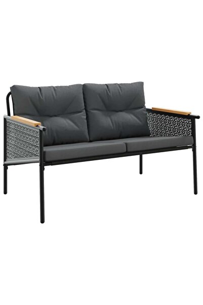 vidaxl Bancă de grădină cu perne, negru, 116 cm, oțel
