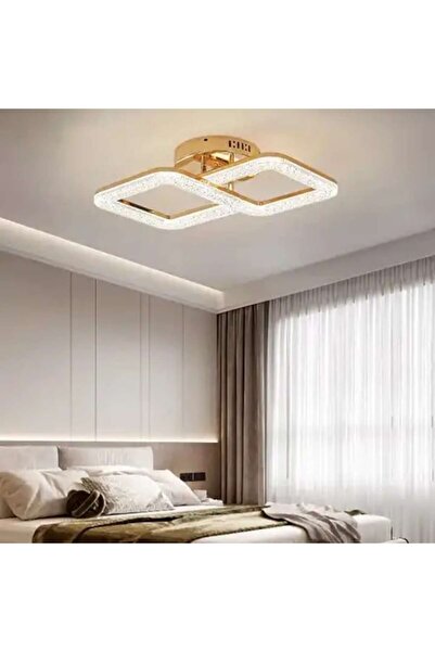 Sueva Lustra LED aurie patrata 64W cu telecomanda, 3 lumini, dimabila, 50x30x...