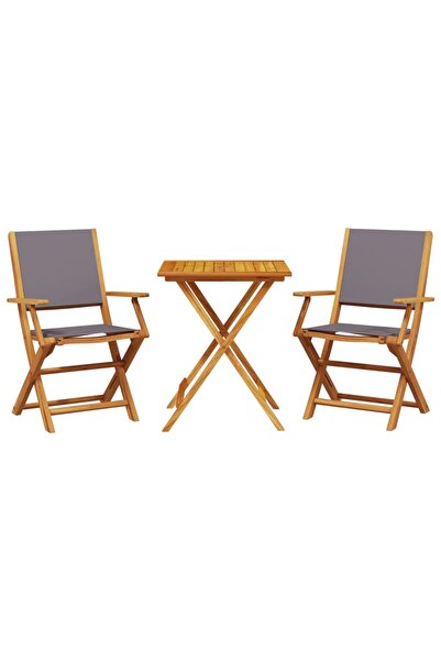 vidaxl Set mobilier bistro, 3 piese, textil antracit/lemn masiv