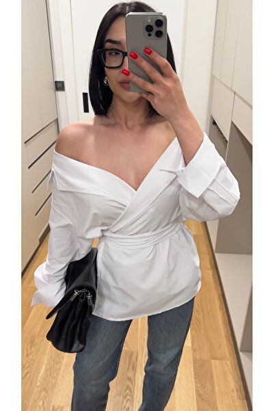 Eliz design Düşük Omuz Bağlamalı Poplin Gömlek