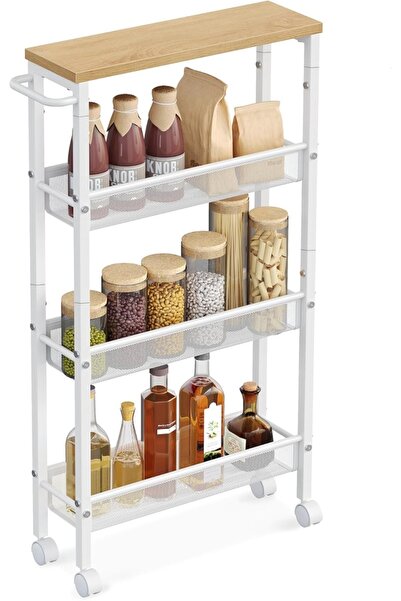 OEM Cărucior de depozitare Vasagle, 4 niveluri, Metal/PAL, Alb/, 13 x 45.4 x ...