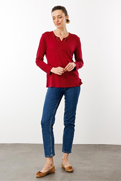 Desen Γυναικεία Μπλούζα με Κέντημα με λαιμόκοψη