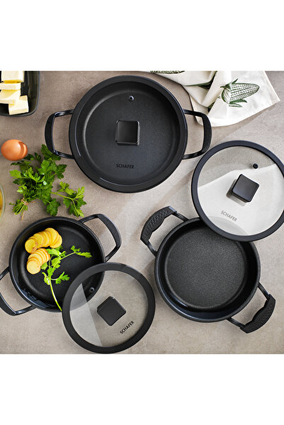 Schafer Hektor 3 Lü Döküm Sahan Seti 6 Parça-Siyah