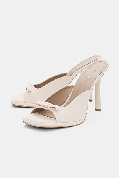 selin shoes Meliora Παντόφλες Γυναικείες με Τακούνι και Κορδέλα στην Μύτη - ECRU