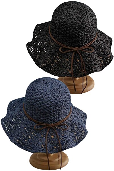 Mood Agenda Γυναικείο καλοκαιρινό ψάθινο καπέλο με πλεκτό σχέδιο με φαρδύ γεί...