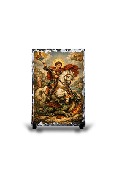 GIFTS4ALL Icoană Sfântul Gheorghe pe Ardezie Naturală – Cadou Religios, Plach...