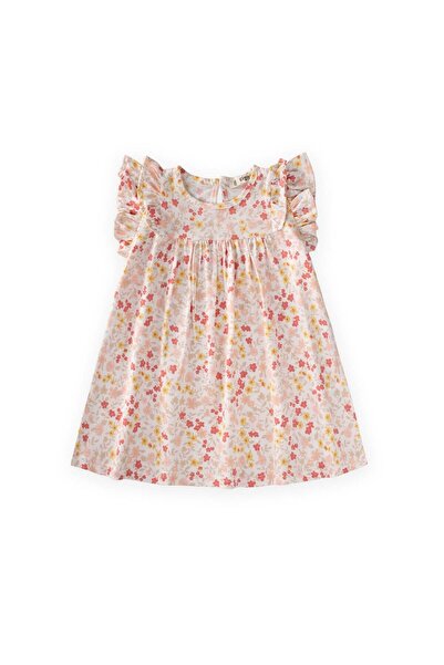 Cigit فستان مزين بالكشكشة منقوش للأعمار من 1 إلى 8 سنوات، لون إكرو