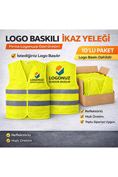 Nilüfer İş Güvenliği Logo Baskılı İkaz Yeleği Sarı Reflektörlü İş Güvenliği Y...